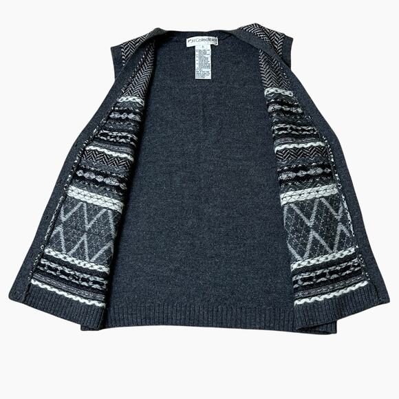 JH Collectibles Sweater Vest Fair Isle Womens Large Gray Wool Blend Beaded Vtg - Picture 5 of 6